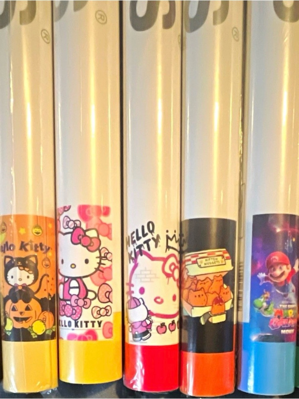 Hello Kitty Party, Mario, posters lot of 5 in Yellow, Pink, Red, Orange, Blue